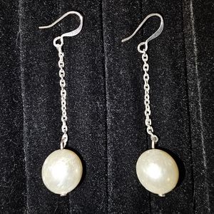 Pearl silver drop earrings
